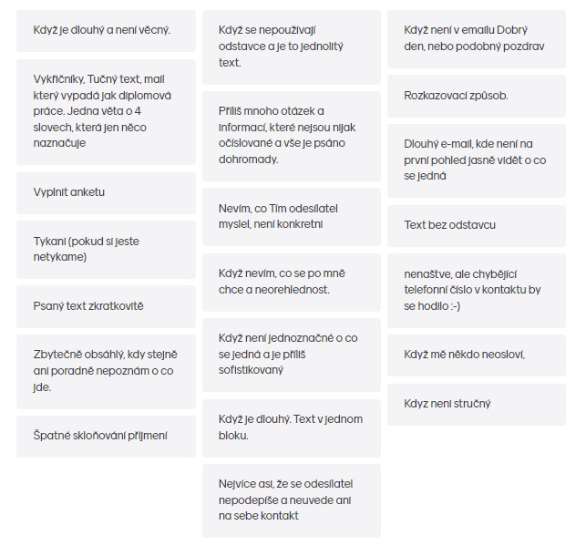 Výsledky ankety mezi účastníky mého pravidelného školení e-mailové komunikace